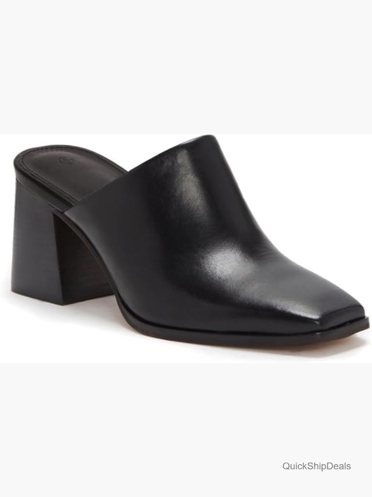 Faux Leather Chunky Stacked Heel Mules Closed Square Toe Slip On Clogs